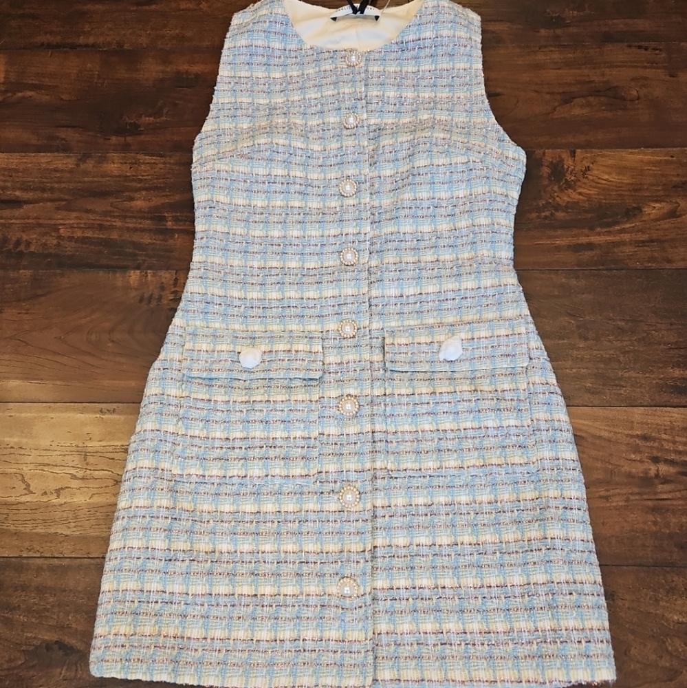 English Factory Blue Tweed Dress